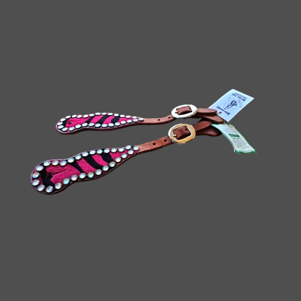 Cowgirl Western Spur Straps 'Hot Pink' with zebra stripes